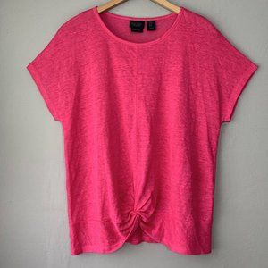Rachel Rachel Roy Womens Medium 100% Linen Fuschia Pink T shirt Tee Twist Hem